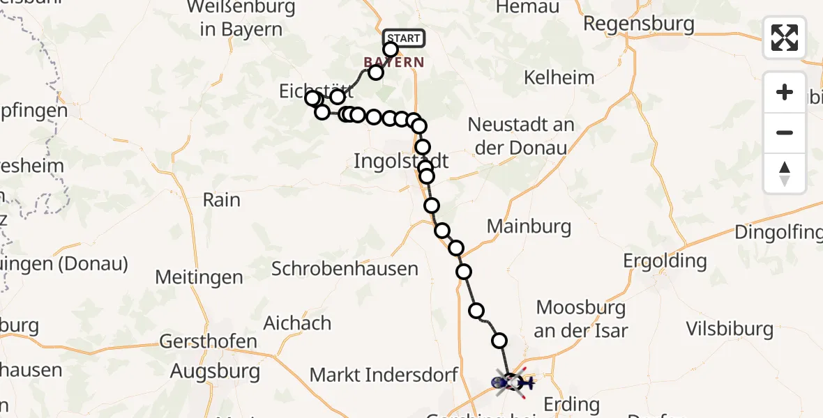 Flugroute Polizeihubschrauber Kinding - Hallbergmoos, 08 April 2026, 09:18