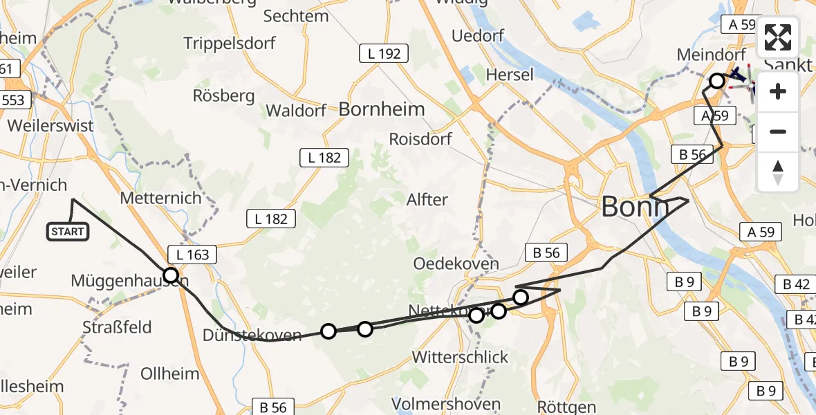 Flugroute Polizeihubschrauber Weilerswist - Sankt Augustin, 08 April 2026, 09:18