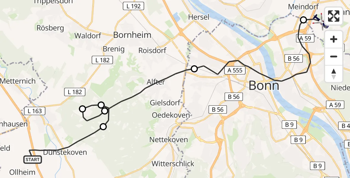 Flugroute Polizeihubschrauber Swisttal - Sankt Augustin, 08 April 2026, 09:18