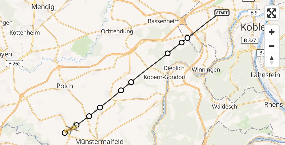 Flugroute Rettungshubschrauber Koblenz - Naunheim, 08 April 2026, 09:19