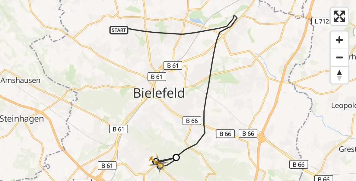 Flugroute Rettungshubschrauber Bielefeld - Luftrettungszentrum Bielefeld, 08 April 2026, 09:24