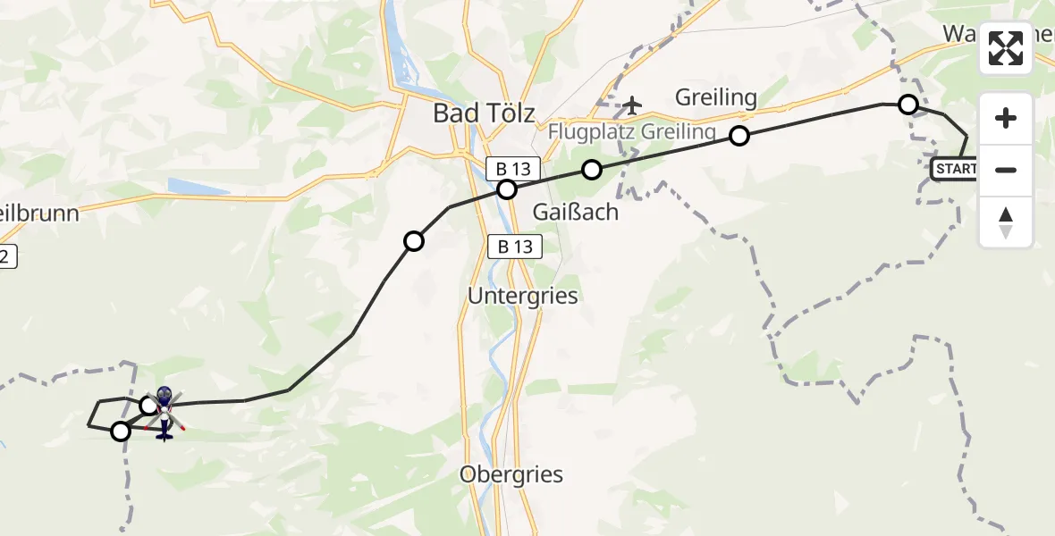 Flugroute Polizeihubschrauber Waakirchen - Wackersberg, 08 April 2026, 09:26