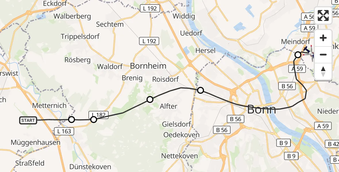 Flugroute Polizeihubschrauber Weilerswist - Sankt Augustin, 08 April 2026, 09:30