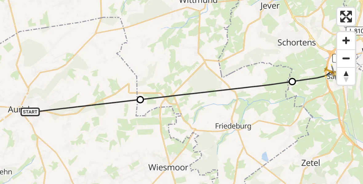 Flugroute Rettungshubschrauber Aurich - Sande, 08 April 2026, 09:32