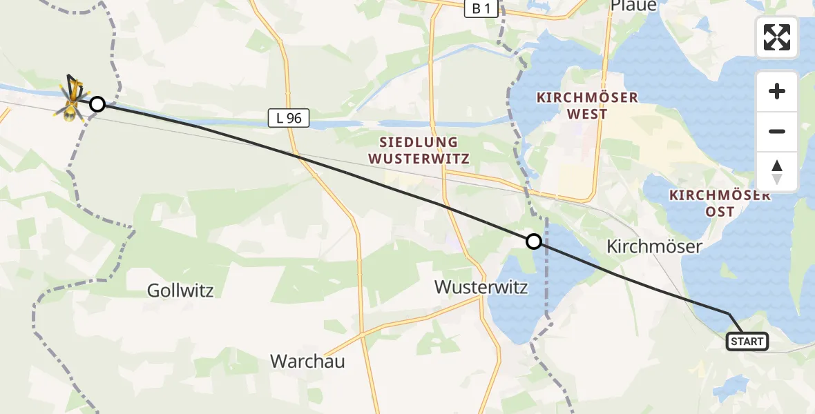 Flugroute Rettungshubschrauber Brandenburg an der Havel - Jerichow, 08 April 2026, 09:33