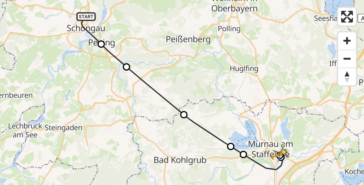 Flugroute Rettungshubschrauber Schongau - Murnau Accident Hospital, 08 April 2026, 09:35