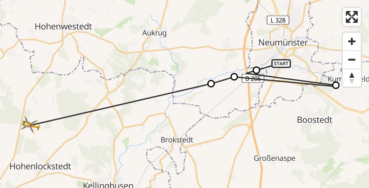 Flugroute Rettungshubschrauber Neumünster - Hohenlockstedt, 08 April 2026, 09:42