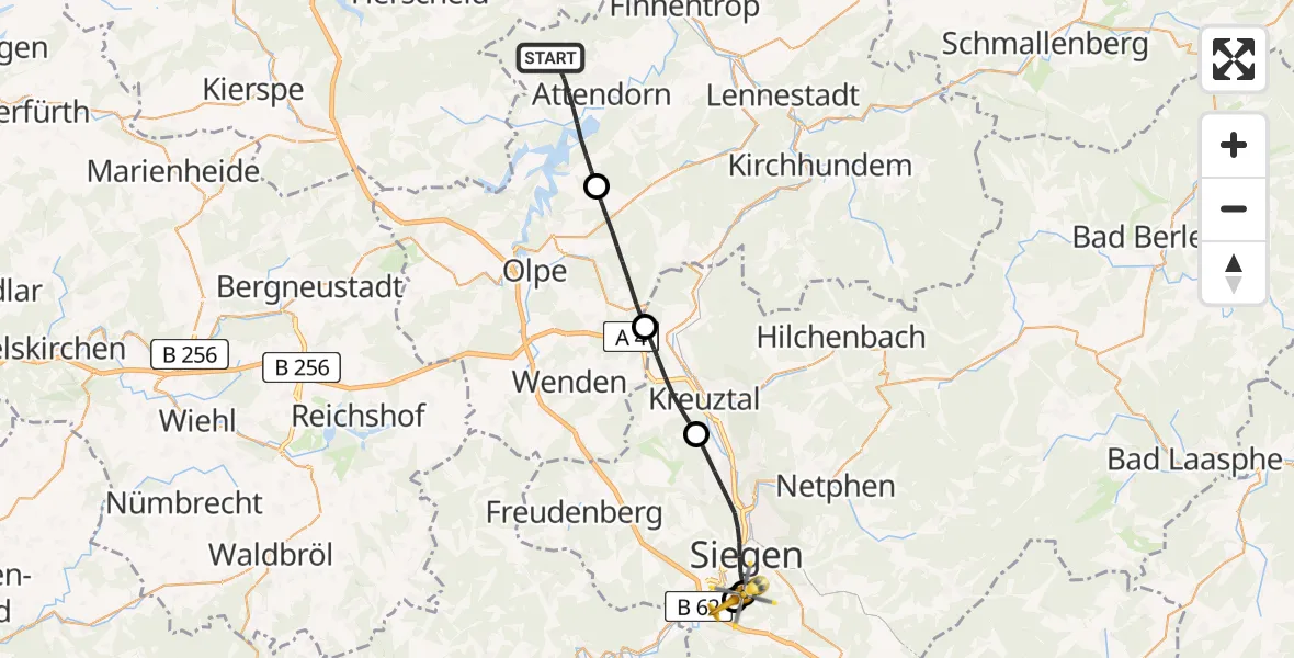 Flugroute Rettungshubschrauber Attendorn - Evangelisches Jung-Stilling Hospital, 08 April 2026, 09:47