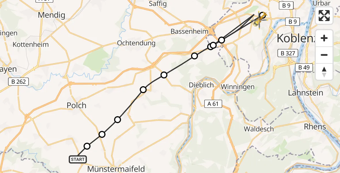 Flugroute Rettungshubschrauber Naunheim - Koblenz, 08 April 2026, 09:51