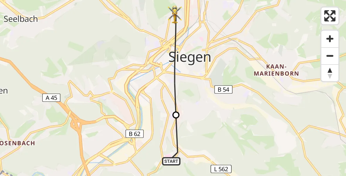 Flugroute Rettungshubschrauber Evangelisches Jung-Stilling Hospital - Siegen, 08 April 2026, 09:57