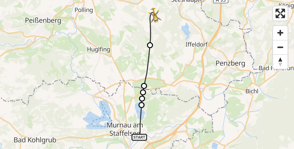 Flugroute Rettungshubschrauber Murnau a.Staffelsee - Eberfing, 08 April 2026, 10:10