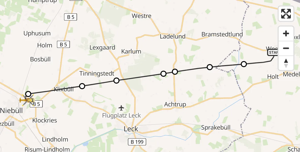 Flugroute Rettungshubschrauber Weesby - Niebüll, 08 April 2026, 10:14