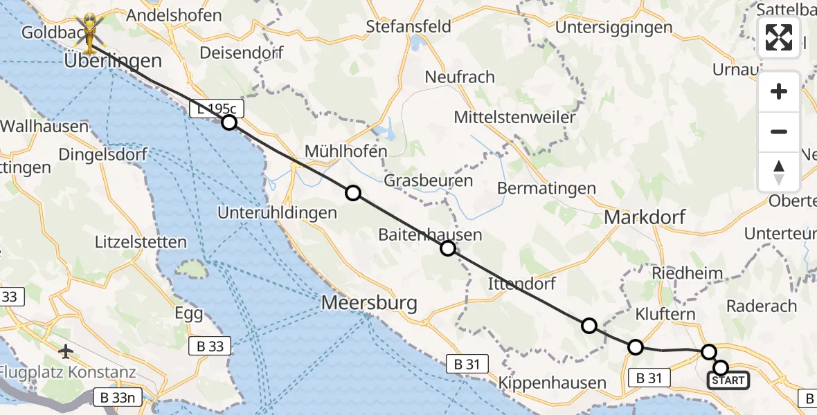 Flugroute Rettungshubschrauber Friedrichshafen Hospital - Überlingen, 08 April 2026, 10:21