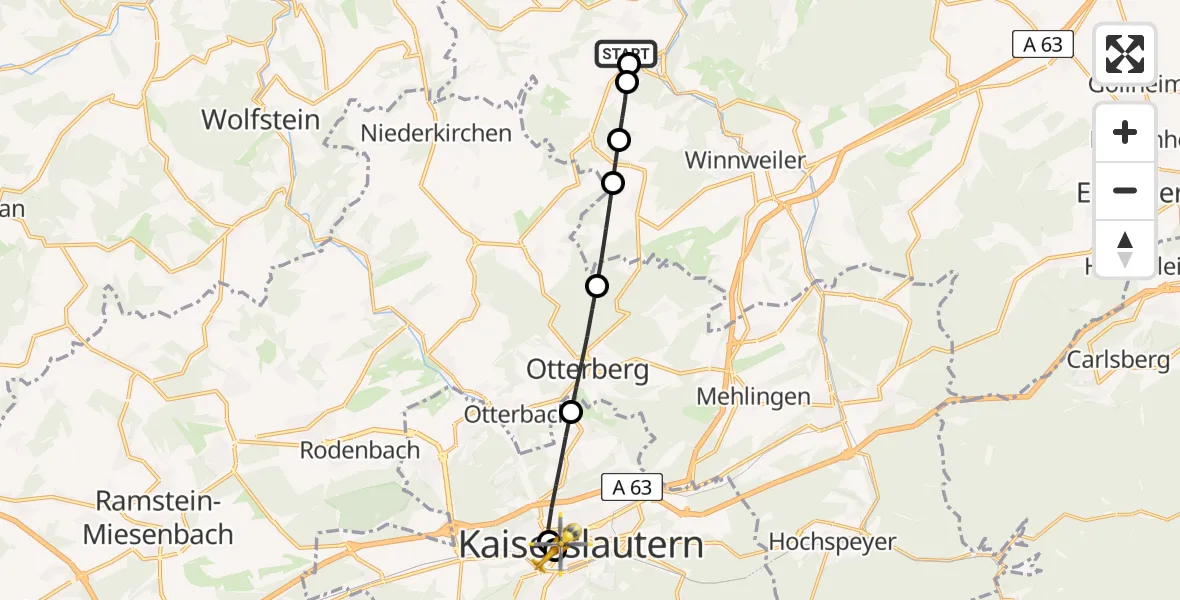 Flugroute Rettungshubschrauber Imsweiler UL - Westpfalz Hospital Kaiserslautern, 08 April 2026, 10:23