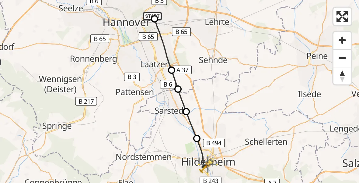 Flugroute Rettungshubschrauber Hannover Luftrettung Hubschrauberlandeplatz (Christoph 4) - Hildesheim, 08 April 2026, 10:25