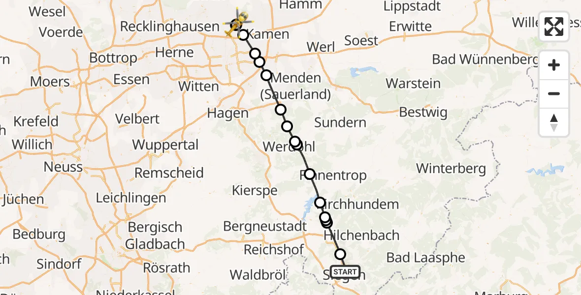 Flugroute Rettungshubschrauber Siegen - Sankt Marien Hospital, 08 April 2026, 10:28