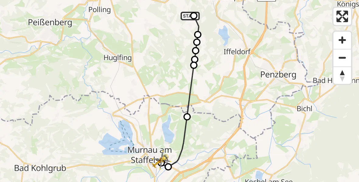 Flugroute Rettungshubschrauber Eberfing - Murnau Accident Hospital, 08 April 2026, 10:51
