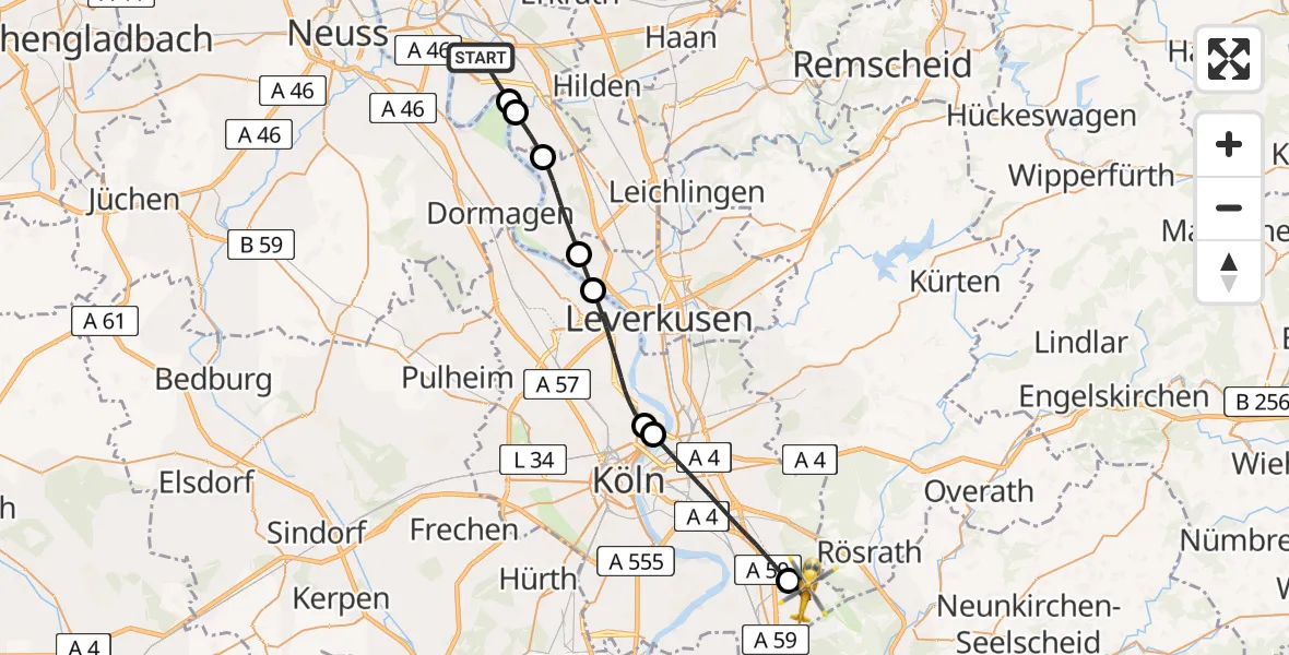 Flugroute Rettungshubschrauber Düsseldorf - Köln Bonn Flughafen, 08 April 2026, 10:52