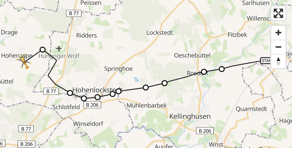 Flugroute Rettungshubschrauber Brokstedt - Hohenaspe, 08 April 2026, 10:54