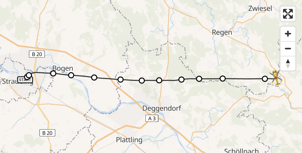 Flugroute Rettungshubschrauber Sankt Elisabeth Hospital Straubing - Kirchdorf i.Wald, 08 April 2026, 10:56