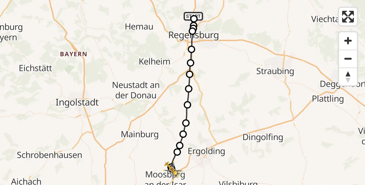 Flugroute Rettungshubschrauber Zeitlarn - Bruckberg, 08 April 2026, 10:58