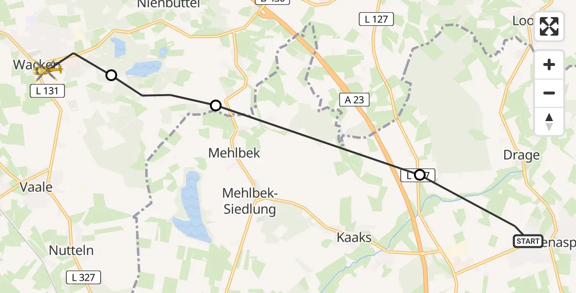 Flugroute Rettungshubschrauber Hohenaspe - Wacken, 08 April 2026, 11:01