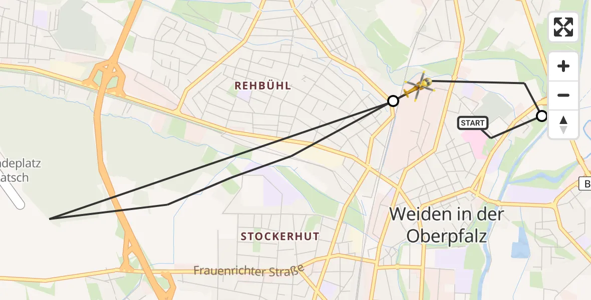 Flugroute Rettungshubschrauber Weiden Hospital - Weiden i.d.OPf., 08 April 2026, 11:04