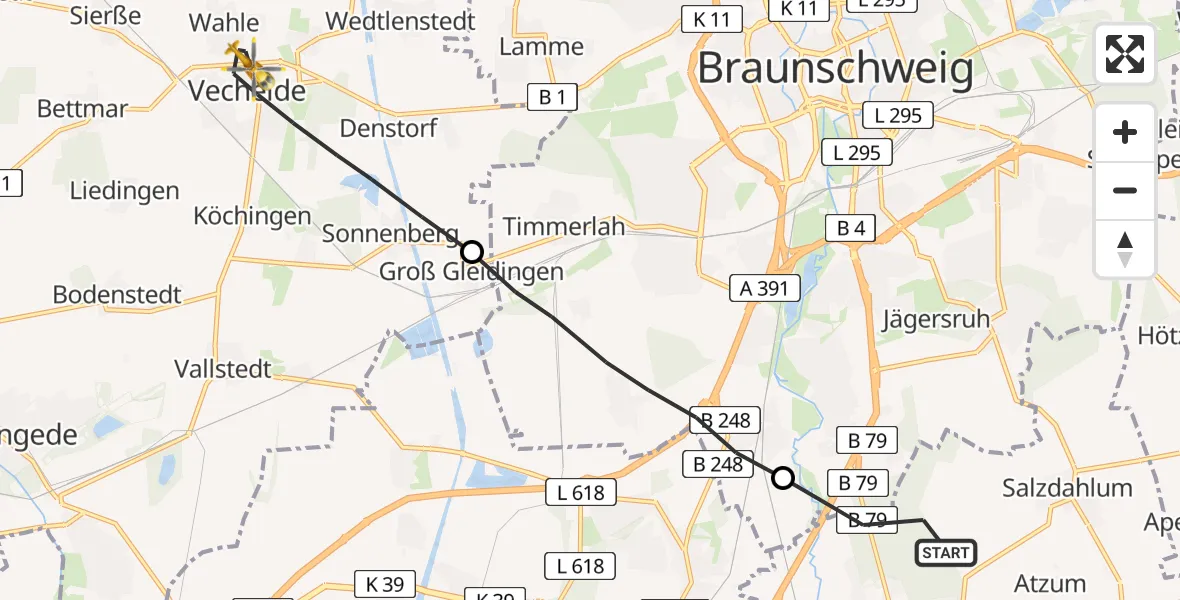 Flugroute Rettungshubschrauber Wolfenbüttel - Vechelde, 08 April 2026, 11:07