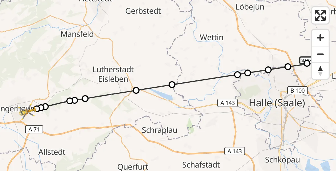 Flugroute Rettungshubschrauber Halle-Oppin Flugplatz - Sangerhausen, 08 April 2026, 11:12