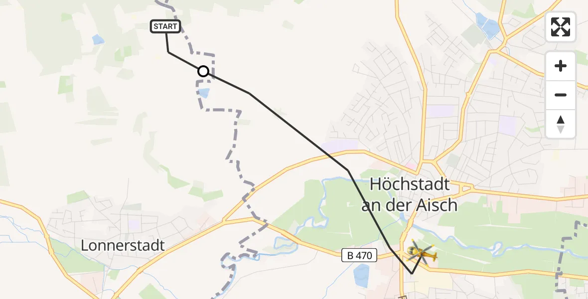 Routekaart van de vlucht: Ambulanzhubschrauber nach Höchstadt a.d.Aisch, Bahnhofstraße
