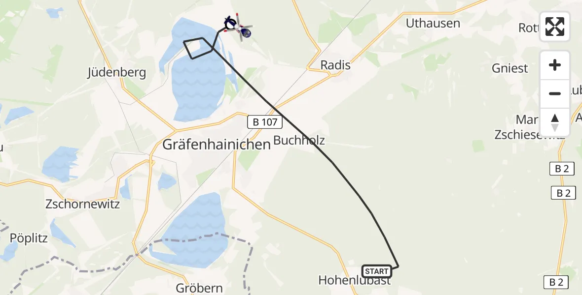 Flugroute Polizeihubschrauber Gräfenhainichen - Kemberg, 08 April 2026, 11:20