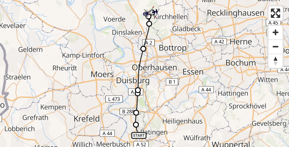 Flugroute Polizeihubschrauber Düsseldorf Flughafen - Hünxe, 08 April 2026, 11:25