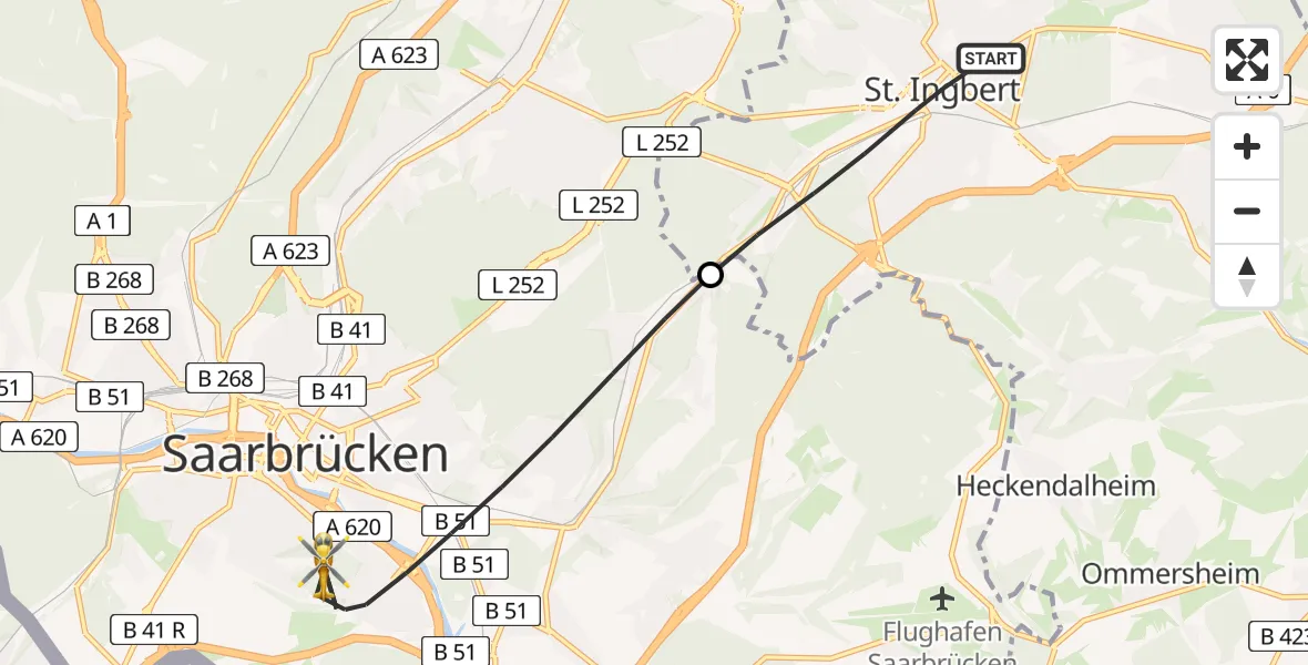Flugroute Rettungshubschrauber St. Ingbert - Saarbrücken, 08 April 2026, 11:28