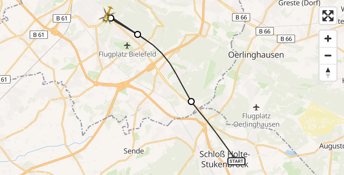 Flugroute Rettungshubschrauber Schloß Holte-Stukenbrock - Luftrettungszentrum Bielefeld, 08 April 2026, 11:38