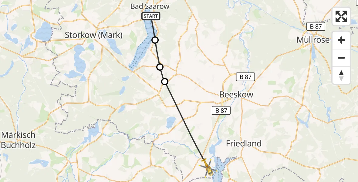 Flugroute Rettungshubschrauber Bad Saarow - Tauche, 08 April 2026, 11:40