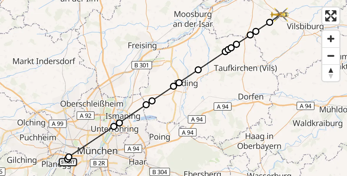 Flugroute Rettungshubschrauber DRF Air Rescue München Hubschrauberlandeplatz - Geisenhausen, 08 April 2026, 11:47