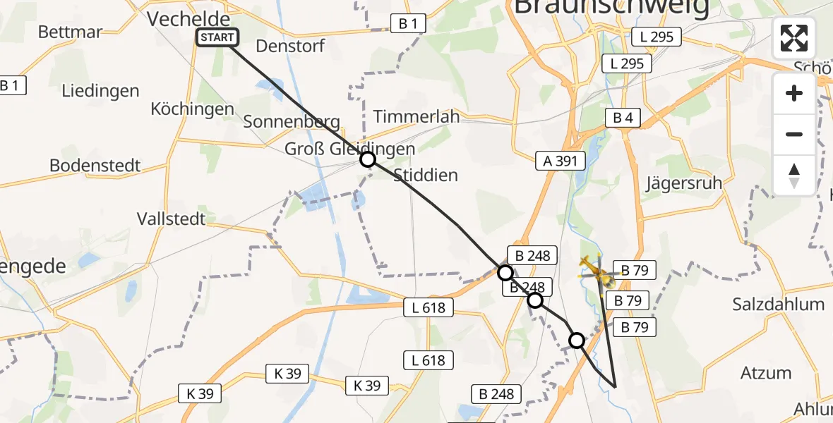 Flugroute Rettungshubschrauber Vechelde - Braunschweig, 08 April 2026, 11:47