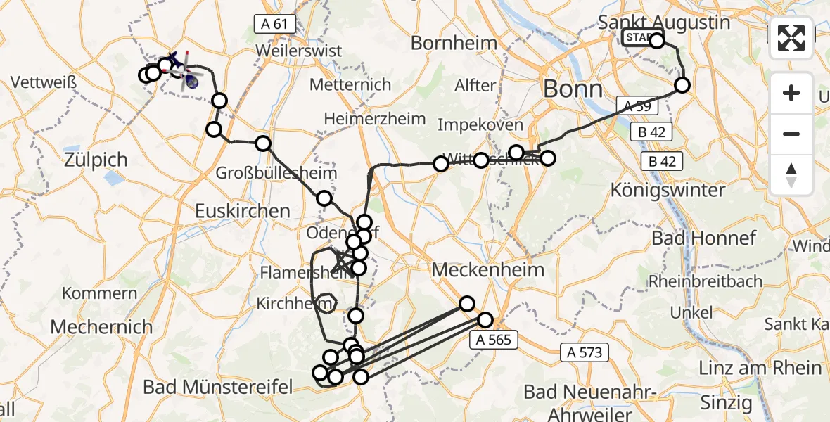 Flugroute Polizeihubschrauber Bonn-Hangelar Flugplatz - Erftstadt, 08 April 2026, 11:48