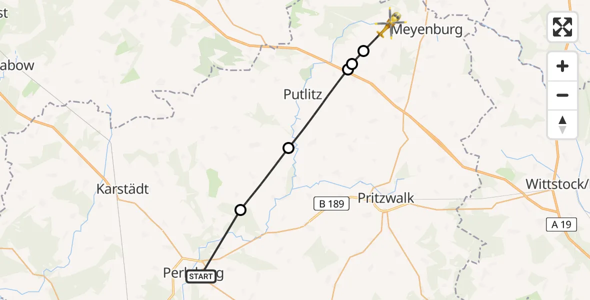 Flugroute Rettungshubschrauber Perleberg - Marienfließ, 08 April 2026, 12:01
