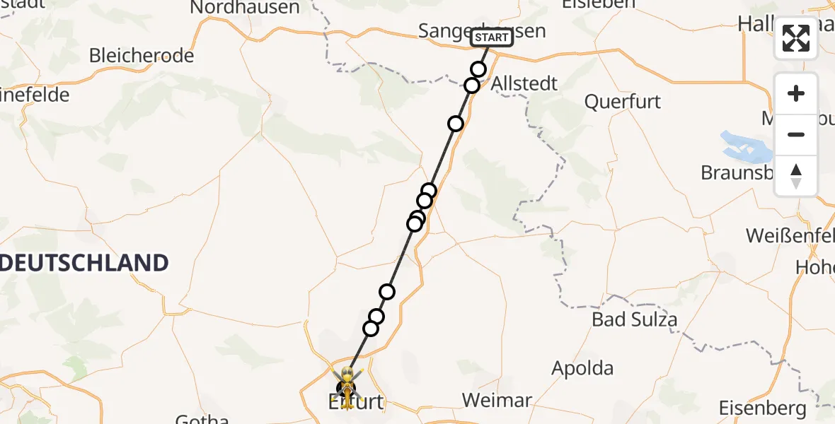 Flugroute Rettungshubschrauber Sangerhausen - Helios Clinic Erfurt, 08 April 2026, 12:04