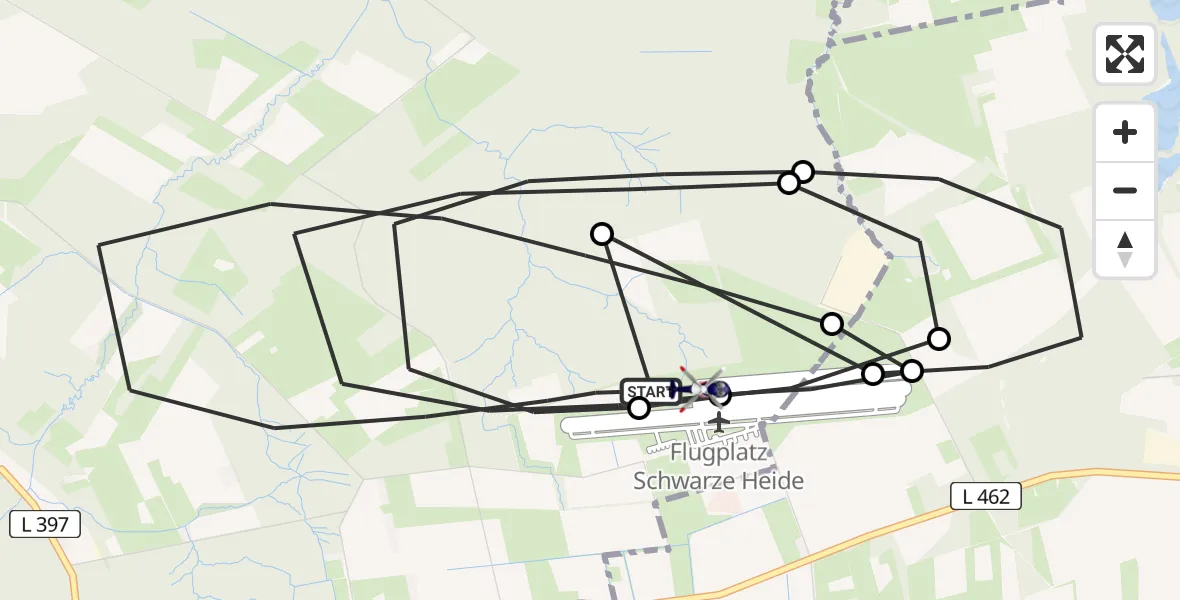 Flugroute Polizeihubschrauber Dinslaken-Schwarze Heide Flugplatz - Dinslaken-Schwarze Heide Flugplatz, 08 April 2026, 12:04