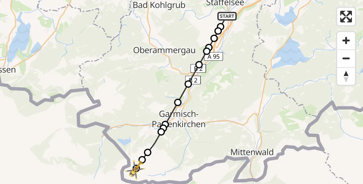 Flugroute Rettungshubschrauber Murnau a.Staffelsee - Garmisch-Partenkirchen, 08 April 2026, 12:09