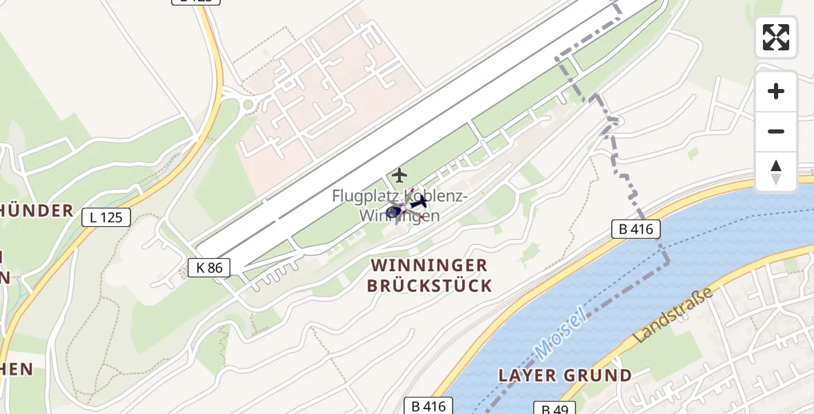 Flugroute Polizeihubschrauber Koblenz-Winningen Flugplatz - Koblenz-Winningen Flugplatz, 08 April 2026, 12:14