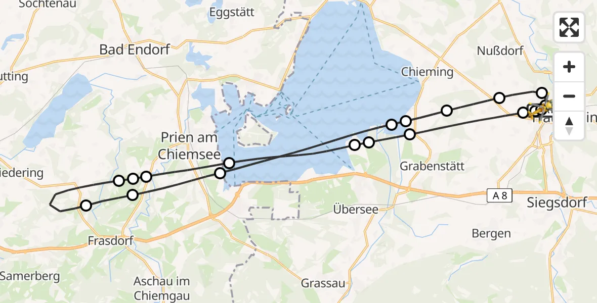 Flugroute Rettungshubschrauber Traunstein Hospital - Traunstein Hospital, 08 April 2026, 12:19
