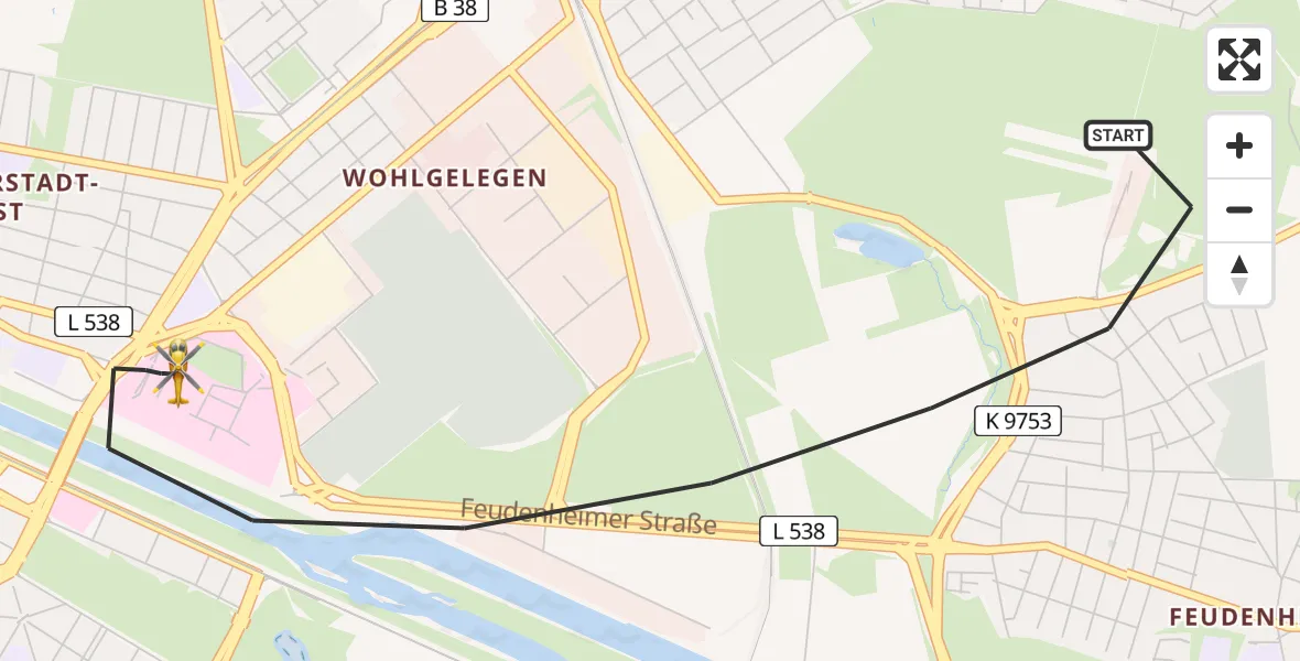 Flugroute Rettungshubschrauber Mannheim - Mannheim, 08 April 2026, 12:19