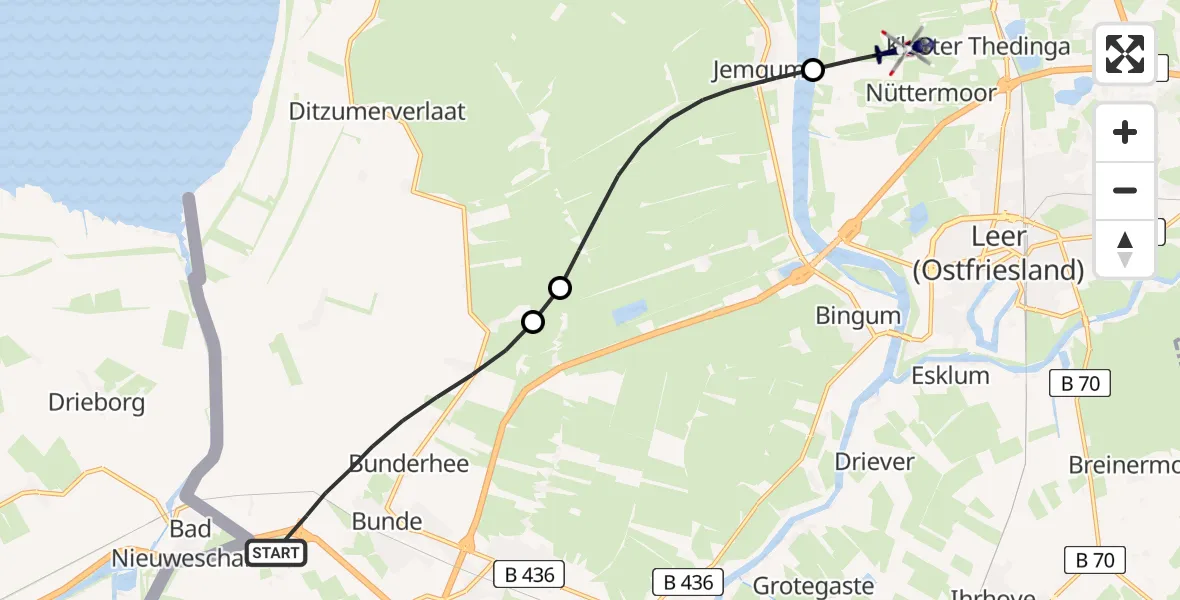 Flugroute Polizeihubschrauber Bunde - Leer (Ostfriesland), 08 April 2026, 12:21