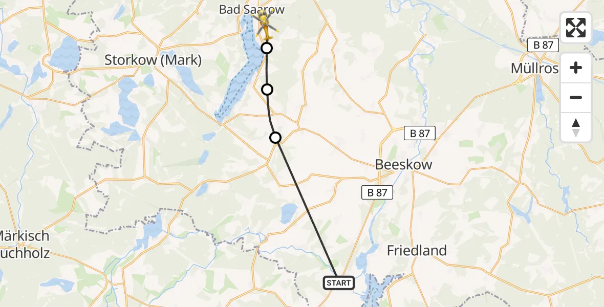Flugroute Rettungshubschrauber Tauche - Bad Saarow, 08 April 2026, 12:21