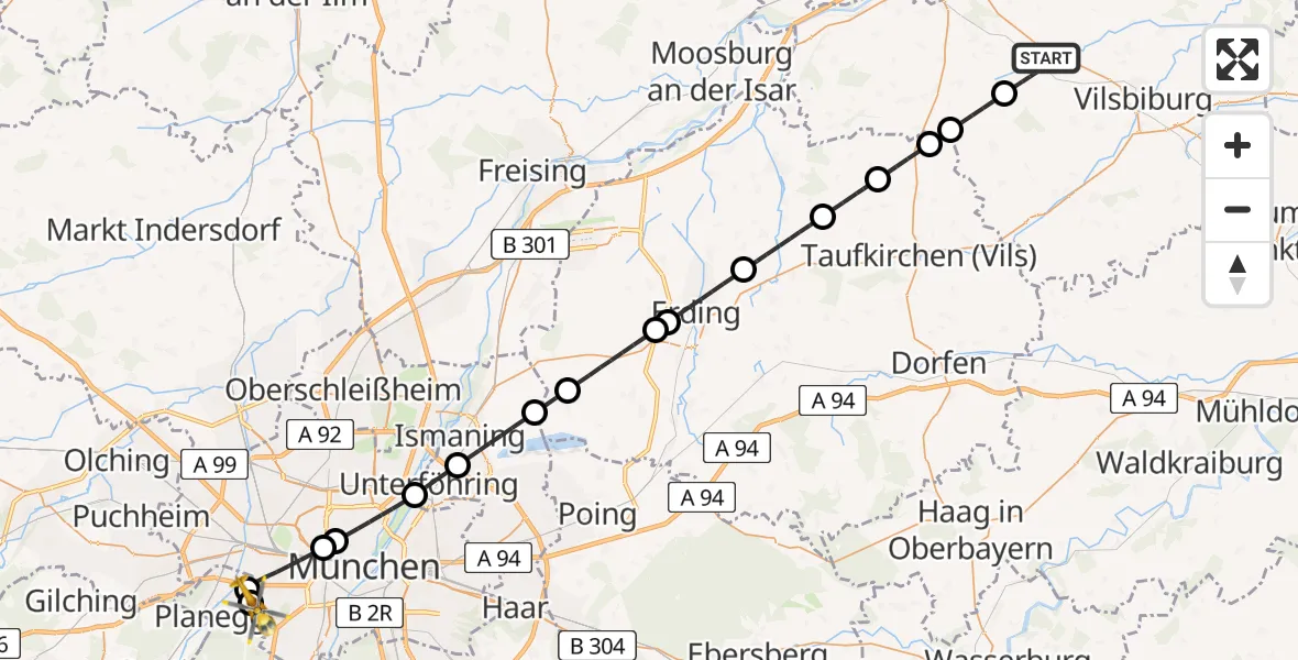 Flugroute Rettungshubschrauber Geisenhausen - DRF Air Rescue München Hubschrauberlandeplatz, 08 April 2026, 12:27
