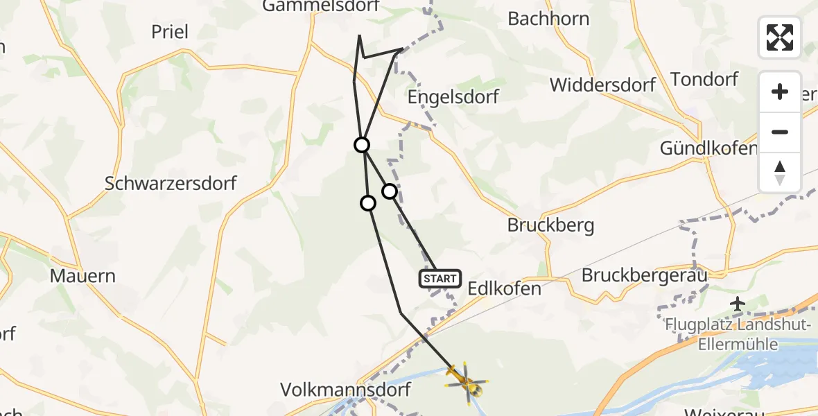 Flugroute Rettungshubschrauber Bruckberg - Bruckberg, 08 April 2026, 12:35