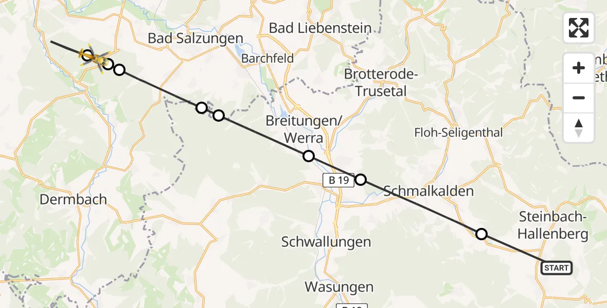 Flugroute Rettungshubschrauber Steinbach-Hallenberg - Krayenberggemeinde, 08 April 2026, 12:40